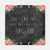 Black Chalkboard roze Floral Save the Date Magnets Magneet (Voorkant)