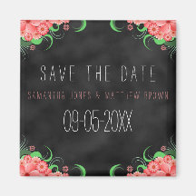 Black Chalkboard roze Floral Save the Date Magnets