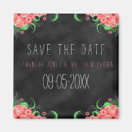 Black Chalkboard roze Floral Save the Date Magnets Magneet