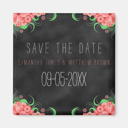 Black Chalkboard roze Floral Save the Date Magnets Magneet (Voorkant)