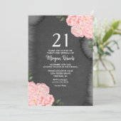 Black Chalkboard roze Rose 21st Birthday Invite Kaart (Staand voorkant)