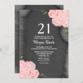 Black Chalkboard roze Rose 21st Birthday Invite Kaart (Voorkant / Achterkant)