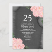 Black Chalkboard roze Rose 25th Birthday Invite Kaart (Voorkant)