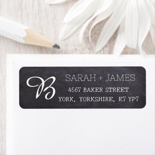 Black Chalkboard Rustic Monogram aangepast Etiket (Insitu)