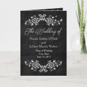 Black Chalkboard Rustic White Flourishes Wedding Programma (Voorkant)