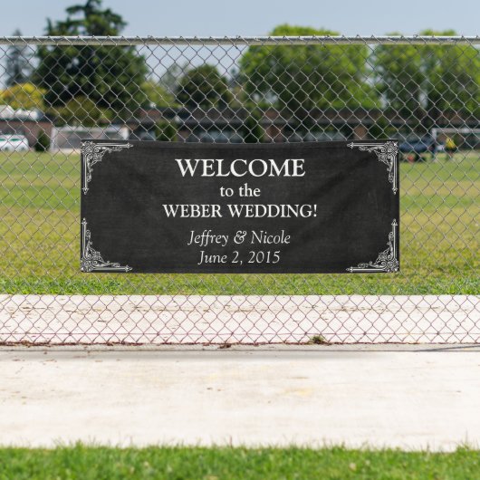 Black Chalkboard Rustic White Flourishes Wedding Spandoek (Insitu)