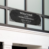 Black Chalkboard Rustic White Flourishes Wedding Spandoek (Buitenkant Gebouw)