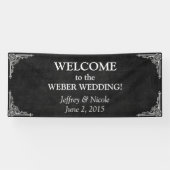 Black Chalkboard Rustic White Flourishes Wedding Spandoek (Horizontaal)