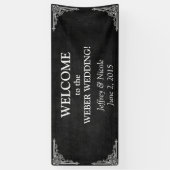 Black Chalkboard Rustic White Flourishes Wedding Spandoek (Verticaal)