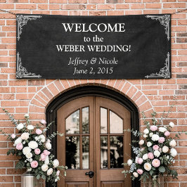 Black Chalkboard Rustic White Flourishes Wedding Spandoek