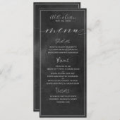 Black Chalkboard Silver Swash Calligraphy Wedding Menu (Voorkant / Achterkant)