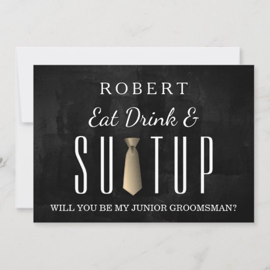 Black Chalkboard Suit-up Will you be my groomsman Kaart (Voorkant)