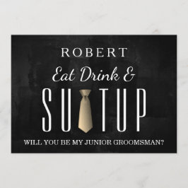 Black Chalkboard Suit-up Will you be my groomsman Kaart