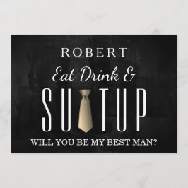 Black Chalkboard Suit-up Will you be my groomsman Kaart