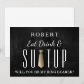 Black Chalkboard Suitup Wil jij mijn ringdrager zi Kaart (Voorkant / Achterkant)