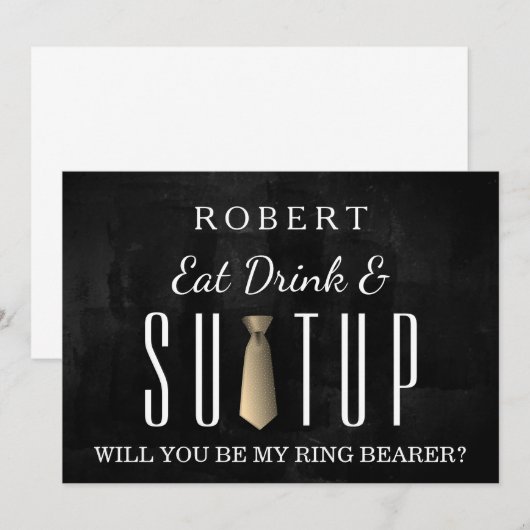 Black Chalkboard Suitup Wil jij mijn ringdrager zi Kaart (Voorkant / Achterkant)