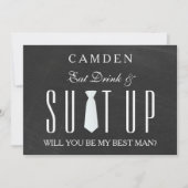 Black Chalkboard Suitup word m'n Bestman Inv Kaart (Voorkant)