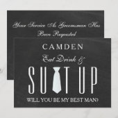 Black Chalkboard Suitup word m'n Bestman Inv Kaart (Voorkant / Achterkant)