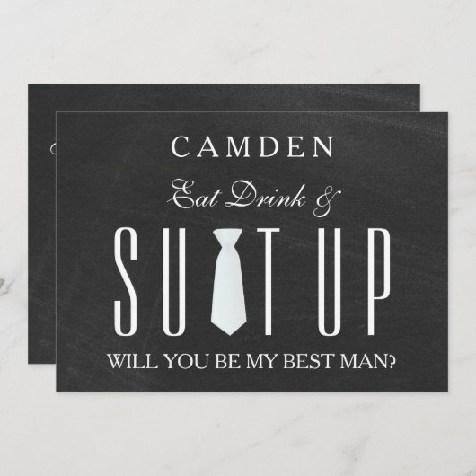 Black Chalkboard Suitup word m'n Bestman Inv Kaart (Voorkant / Achterkant)