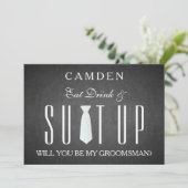 Black Chalkboard Suitup Zal ik m'n groomsman zijn? Kaart (Staand voorkant)