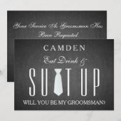 Black Chalkboard Suitup Zal ik m'n groomsman zijn? Kaart (Voorkant / Achterkant)