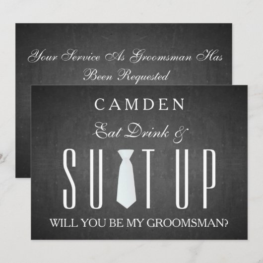 Black Chalkboard Suitup Zal ik m'n groomsman zijn? Kaart (Voorkant / Achterkant)
