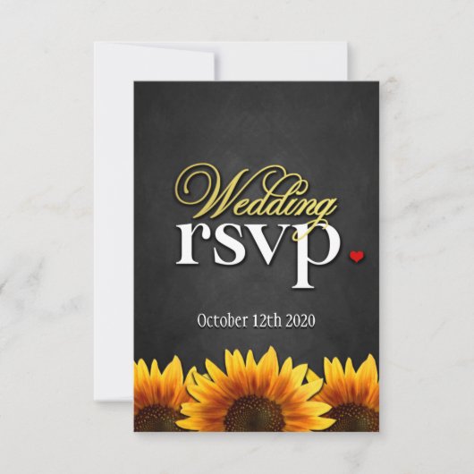 Black Chalkboard Sunflower Wedding RSVP-kaarten RSVP Kaartje (Voorkant)