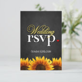 Black Chalkboard Sunflower Wedding RSVP-kaarten RSVP Kaartje (Staand voorkant)