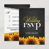Black Chalkboard Sunflower Wedding RSVP-kaarten RSVP Kaartje (Voorkant / Achterkant)