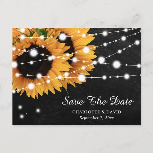 Black Chalkboard Sunflower Wedding Save the Date Aankondigingskaart (Voorkant)