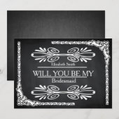 Black Chalkboard Swirl Zal je mijn bruidsmeisje zi Kaart (Voorkant / Achterkant)
