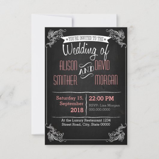 Black chalkboard wedding invitation kaart (Voorkant)