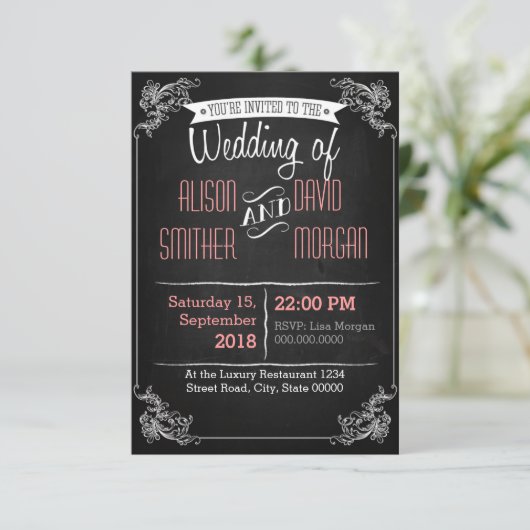 Black chalkboard wedding invitation kaart (Staand voorkant)