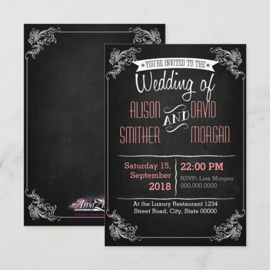 Black chalkboard wedding invitation kaart (Voorkant / Achterkant)