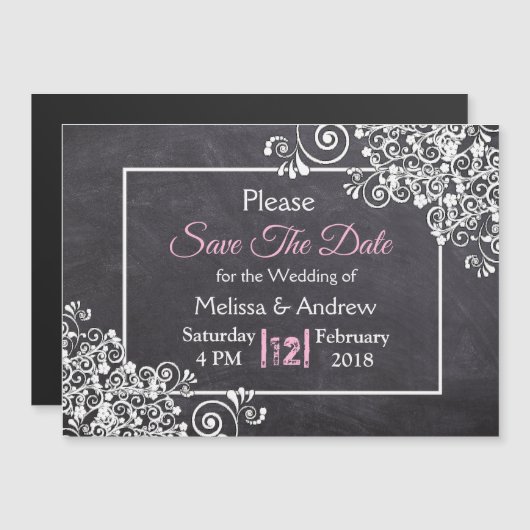 Black Chalkboard Wedding Save the Date Magnet Magnetische Uitnodiging (Voorkant / Achterkant)