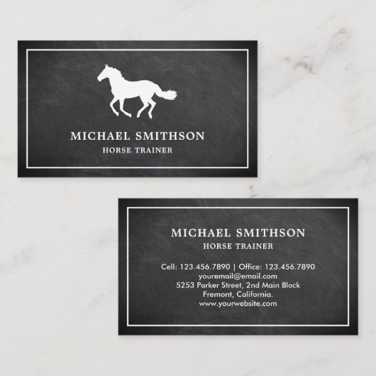 Black Chalkboard White Horse Riding Instructor Visitekaartje (Voorkant / Achterkant)