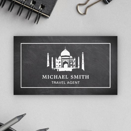 Black Chalkboard White Taj Mahal Travel Agent Visitekaartje