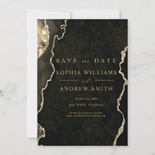 Black & Champagne Gold Modern Save the Date Kaart