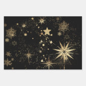 Black & Champagne Gold Starbursts & Stardust Inpakpapier Vel (Voorkant 3)