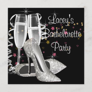 Black Champagne High Heels Bachelorette Party Kaart