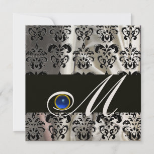 BLACK CHAMPAGNE SILK DAMASK MONOGRAM BLUE SAPPHIRE KAART