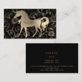 Black Champaign Gold Floral Unicorn Rozen Garden Visitekaartje (Voorkant / Achterkant)