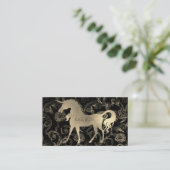 Black Champaign Gold Floral Unicorn Rozen Garden Visitekaartje (Staand voorkant)