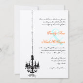 Black Chandelier Coral Turquoise Damask Wedding Kaart (Voorkant)