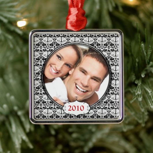 Black Chandelier Damask Photo-kerstversiering Metalen Ornament (Boom)