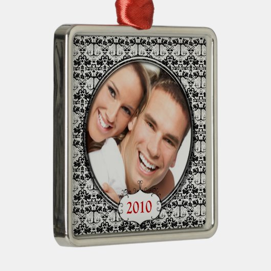 Black Chandelier Damask Photo-kerstversiering Metalen Ornament (Rechts)