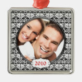 Black Chandelier Damask Photo-kerstversiering Metalen Ornament (Voorkant)