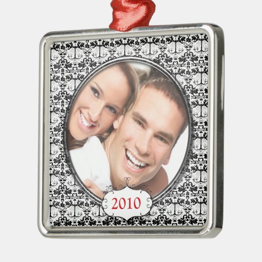 Black Chandelier Damask Photo-kerstversiering Metalen Ornament (Links)