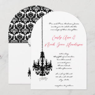 Black Chandelier Damask Wedding Invitations Kaart