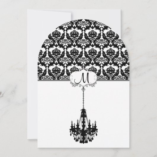 Black Chandelier Damask Wedding Invitations Kaart (Achterkant)